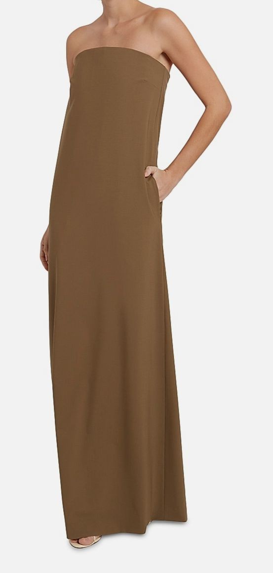 Armarium Women Green Ayla Italy Straight Neck Wool Strapless Maxi Dress Size 40