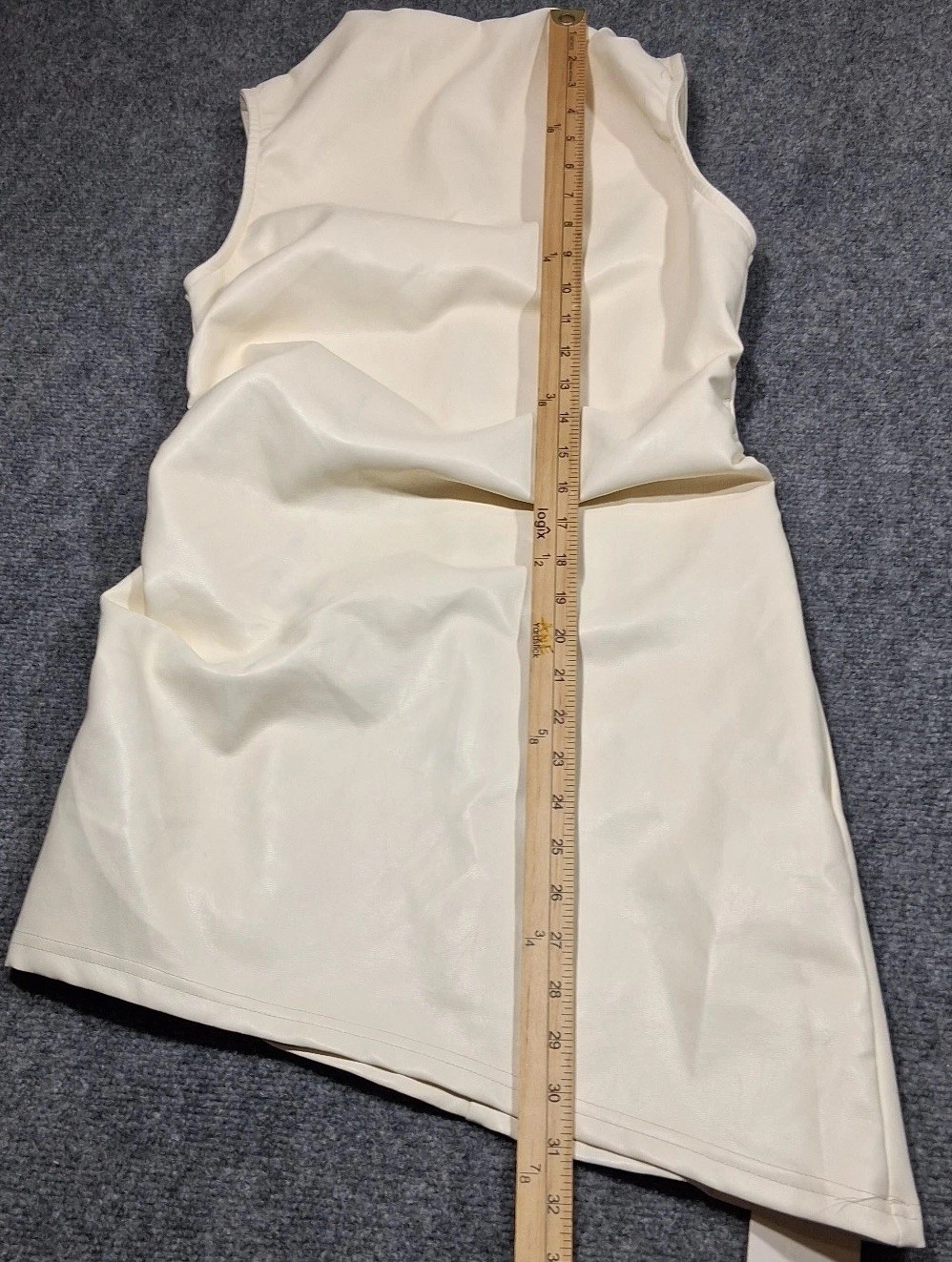 Musera Cream Faux Leather High Neck Asymmetrical Mini Dress XS sz2405282007193