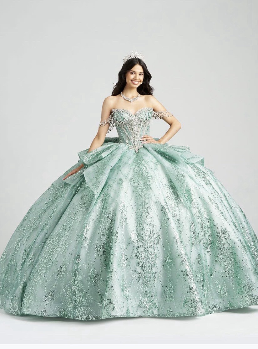Green Off-Shoulder Sweetheart Long Ball Gown Dress Bow Beaded Floral