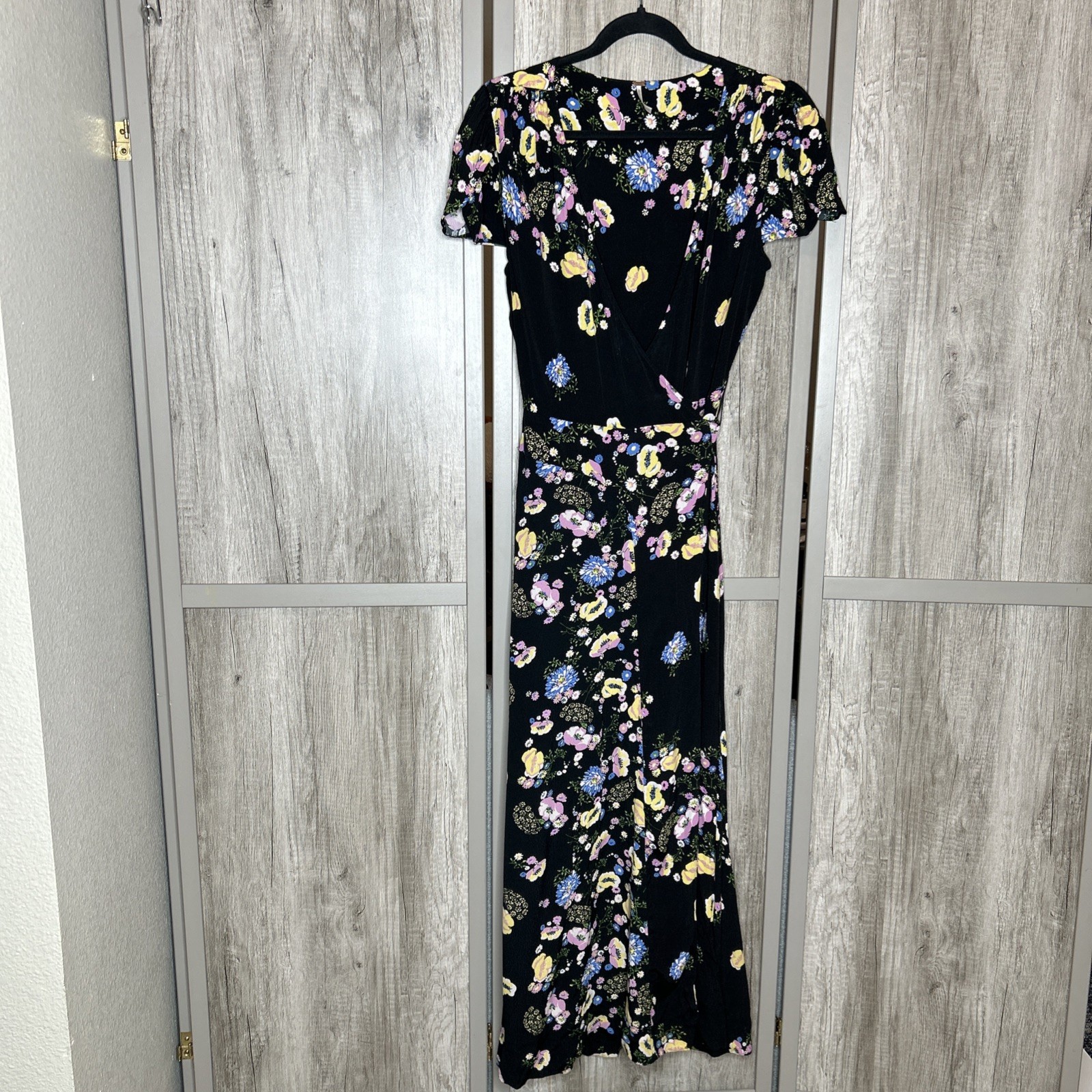 Free People Wrap Dress Women Size M Maxi Floral Tulip Hem Sleeve Romantic Boho