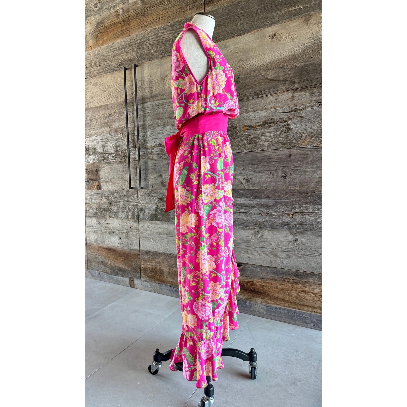 Rococo Sand Floral Wrap Maxi Dress S Pink Ruffle Flounce Wedding Romantic READ*
