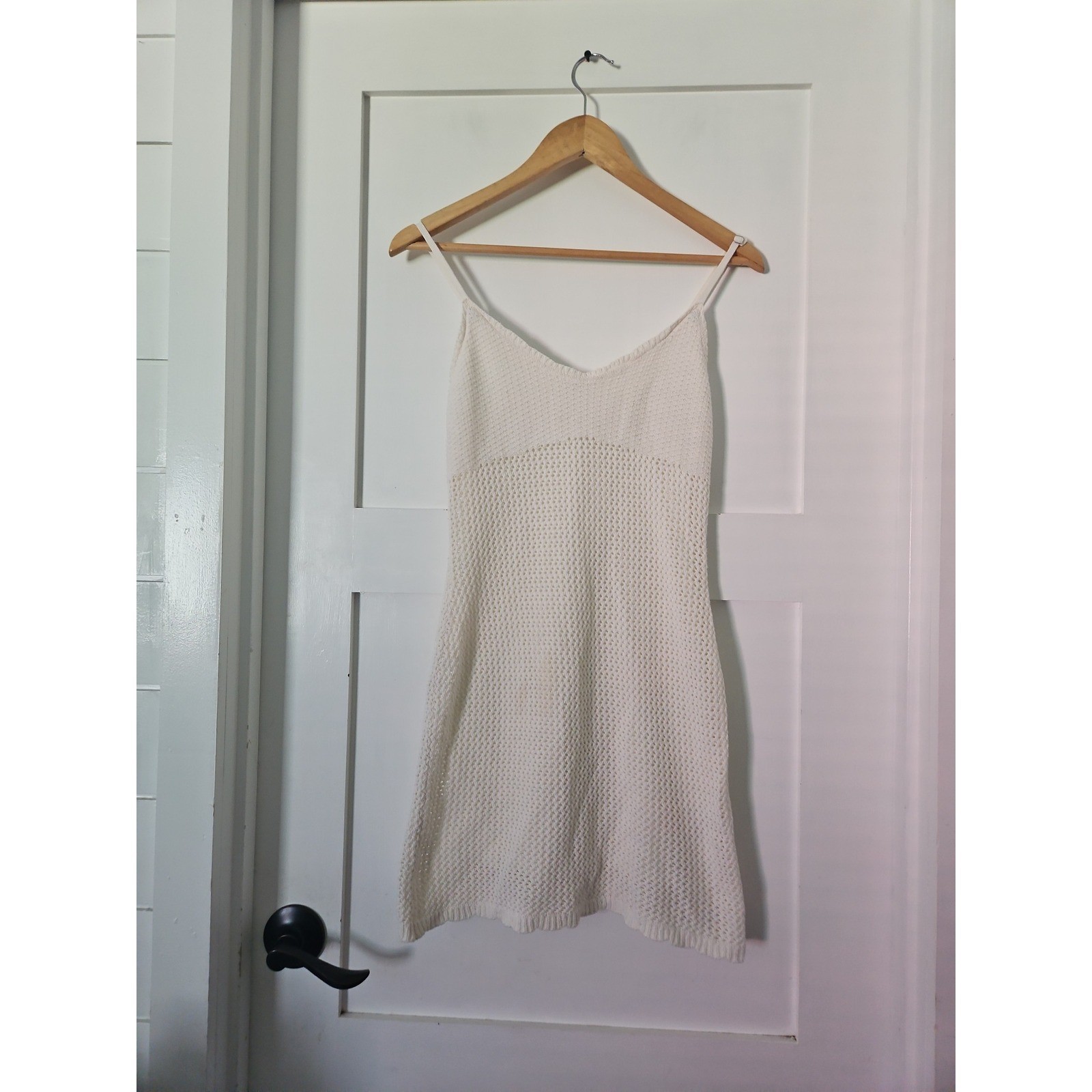 Olive + Oak Women’s Size S Cream Crochet Knit Mini Dress Cami Slip Cover Up