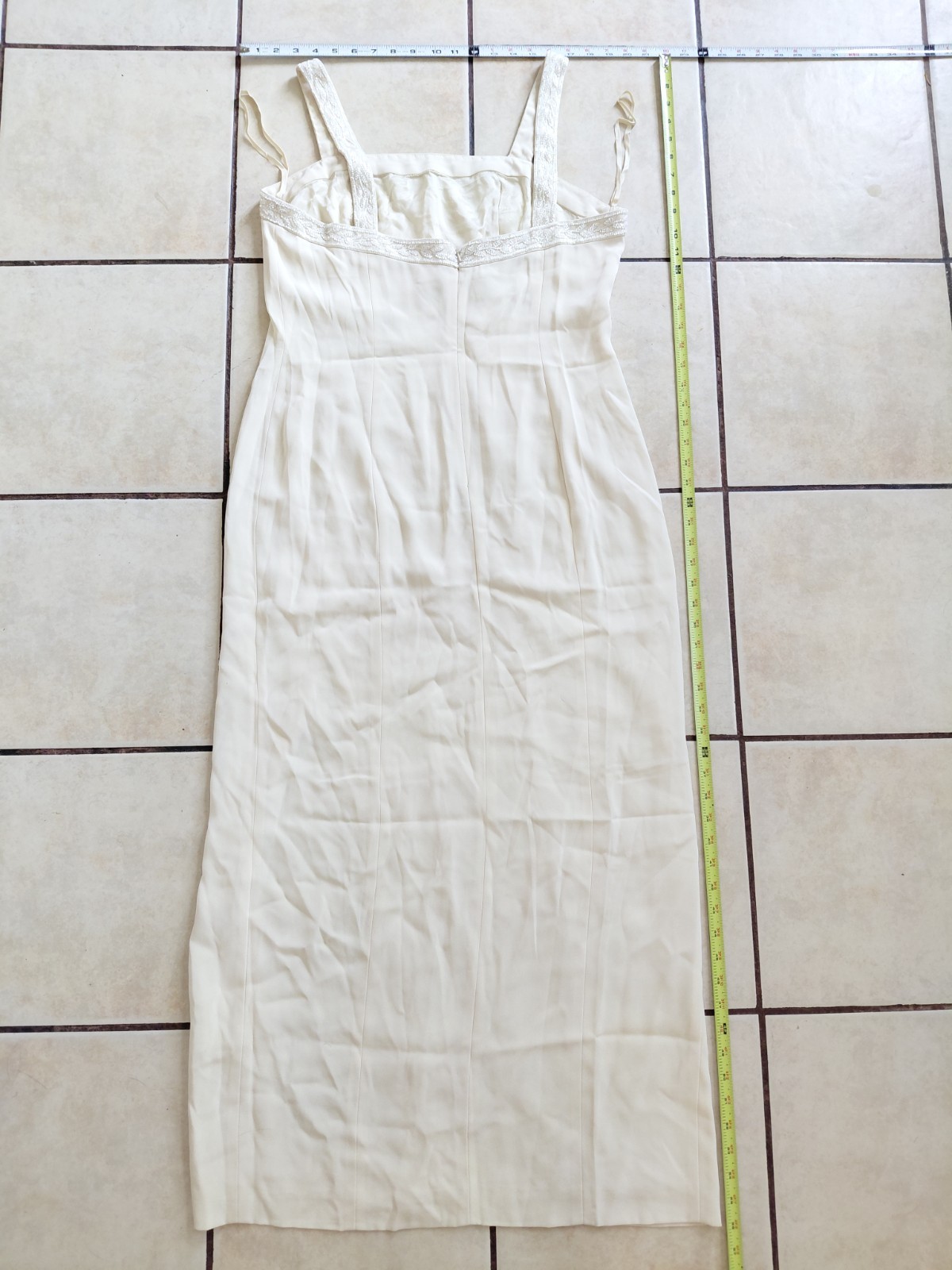 Black Tie Oleg Cassini Ivory Maxi Dress Sweetheart Satin Beaded Straps 14