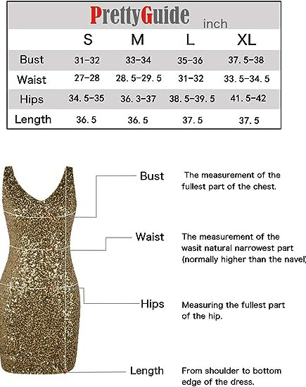 PrettyGuide Women’s Sequin Cocktail Dress V Neck Bodycon Glitter Party Dress L