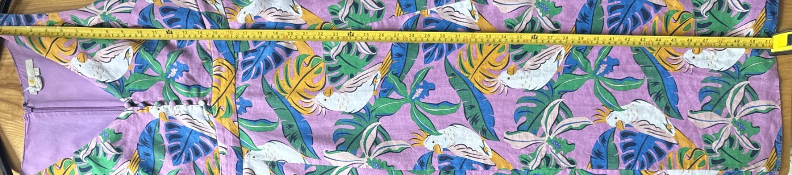 Boden purple green white linen sleeveless maxi v-neck bird parakeet palm tree 12