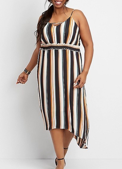 Maurices Striped Black/Orange/Blue/White High-Low Thin Strap Dress – Women’s XXL