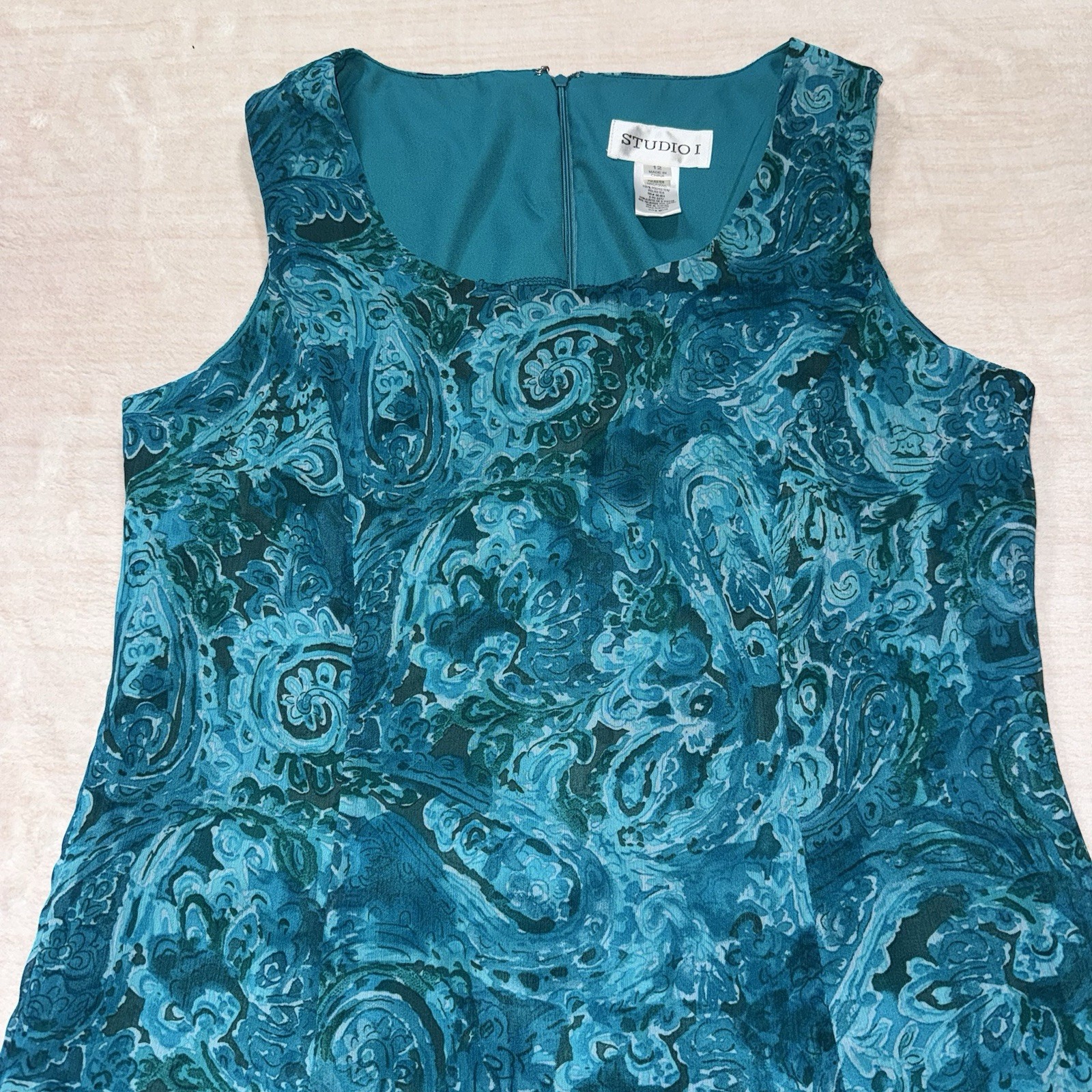 Studio I 2 Pc Dress Jacket Set Size 12 Teal Paisley Maxi Dress Formal