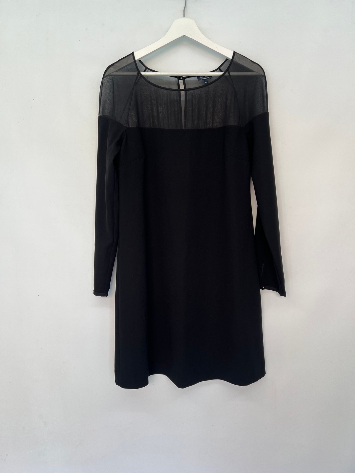 Armani Jeans Sheer Long Sleeve & Panel Knee Length Dress LBD 10 2615