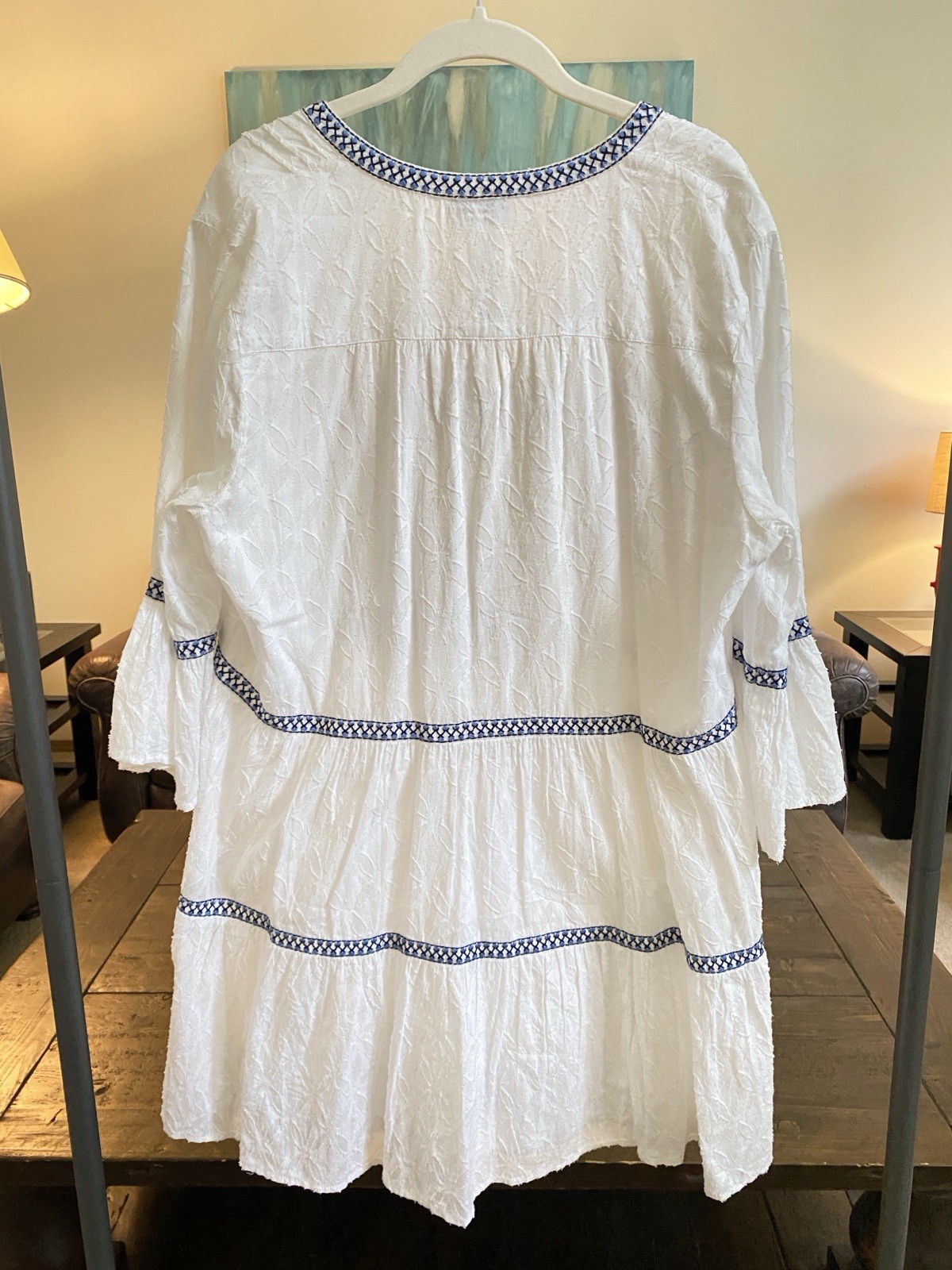 Tommy Bahama White Embroidered Tiered Cotton Dress Size Large