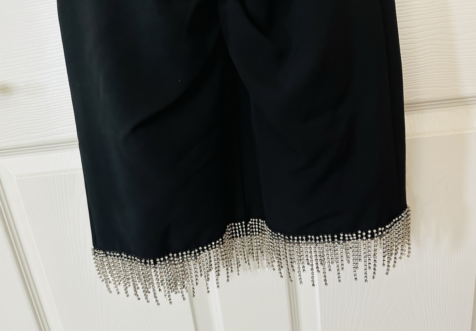 Colors Brand Black Strappy Cocktail Dress with Rhinestone Fringe Hem Size 4 NWT