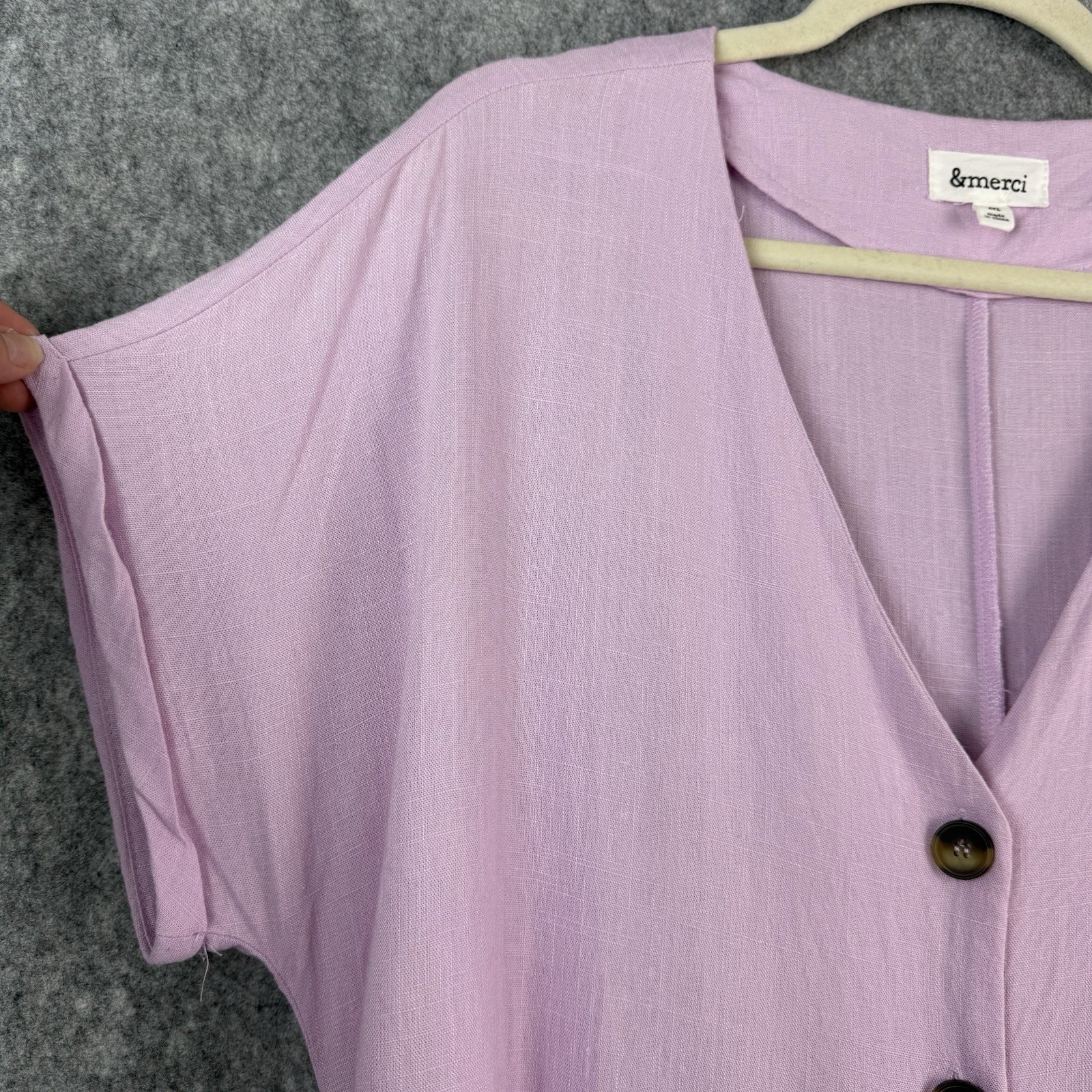 &Merci Lilac Button Front Belted Mini Dress M Soft Girl Cottagecore Minimalist