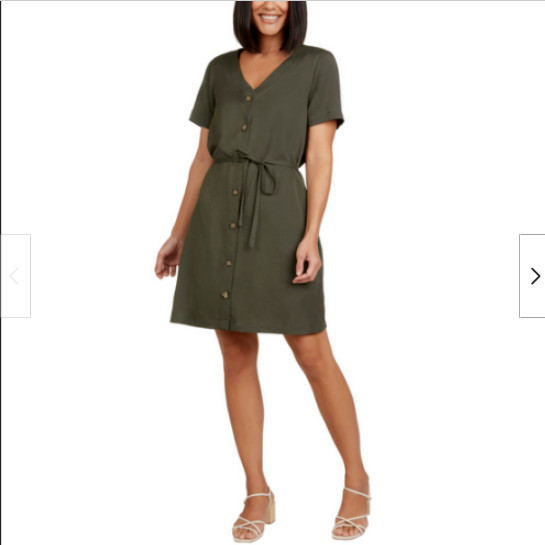 MATTY M WOMEN’S FRONT BUTTON WITH TIE BELT DRESS(OLIVE X-SMALL)NWT