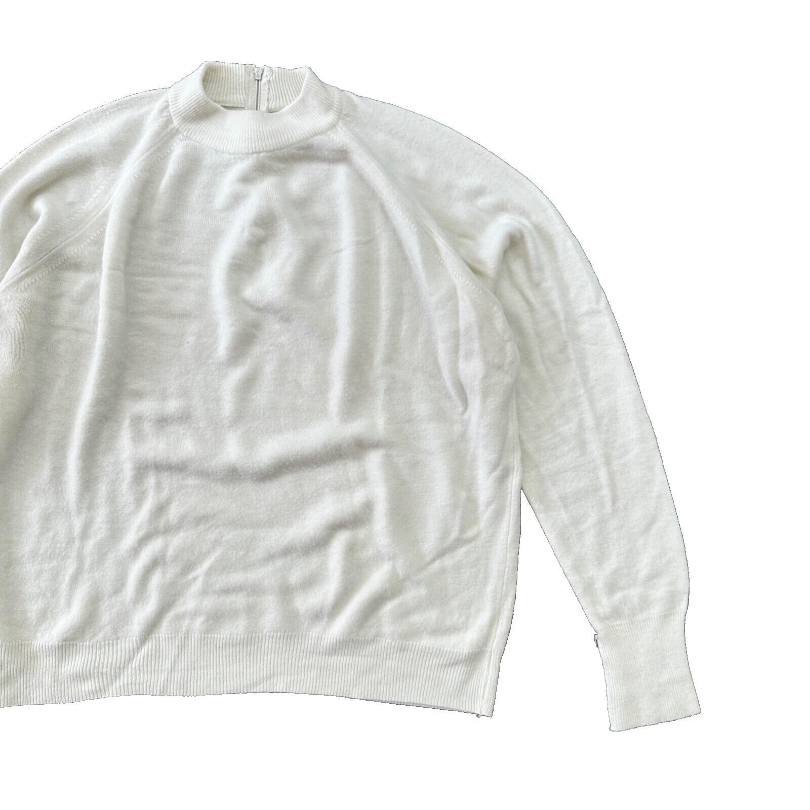 Vintage USA Rockabilly Womens White Sweater Zip 60s 70s Top Basic Sanforized