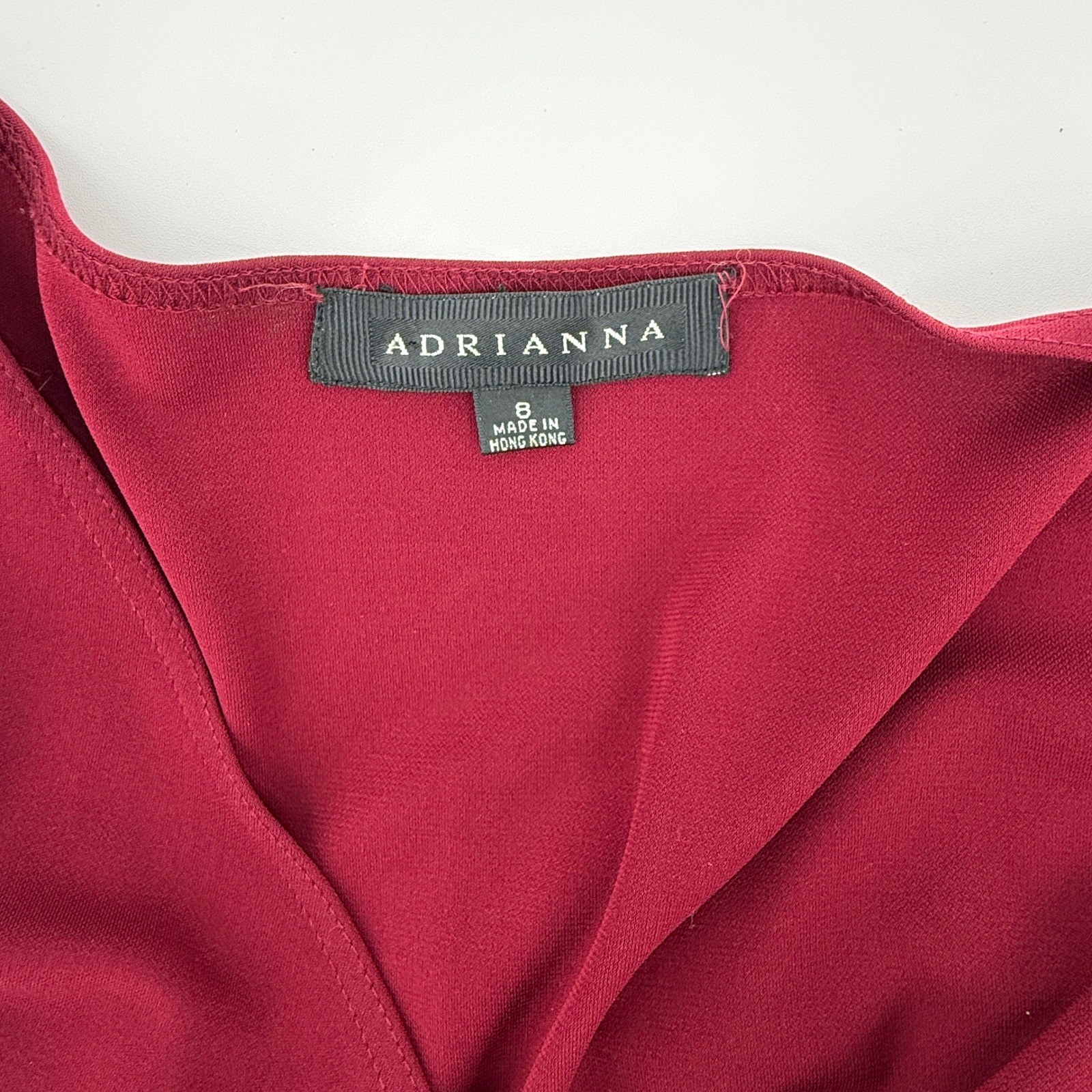 NWT Adrianna Papell Burgundy Red Ruffle Front V-Neck Long Sleeve Dress Size 8
