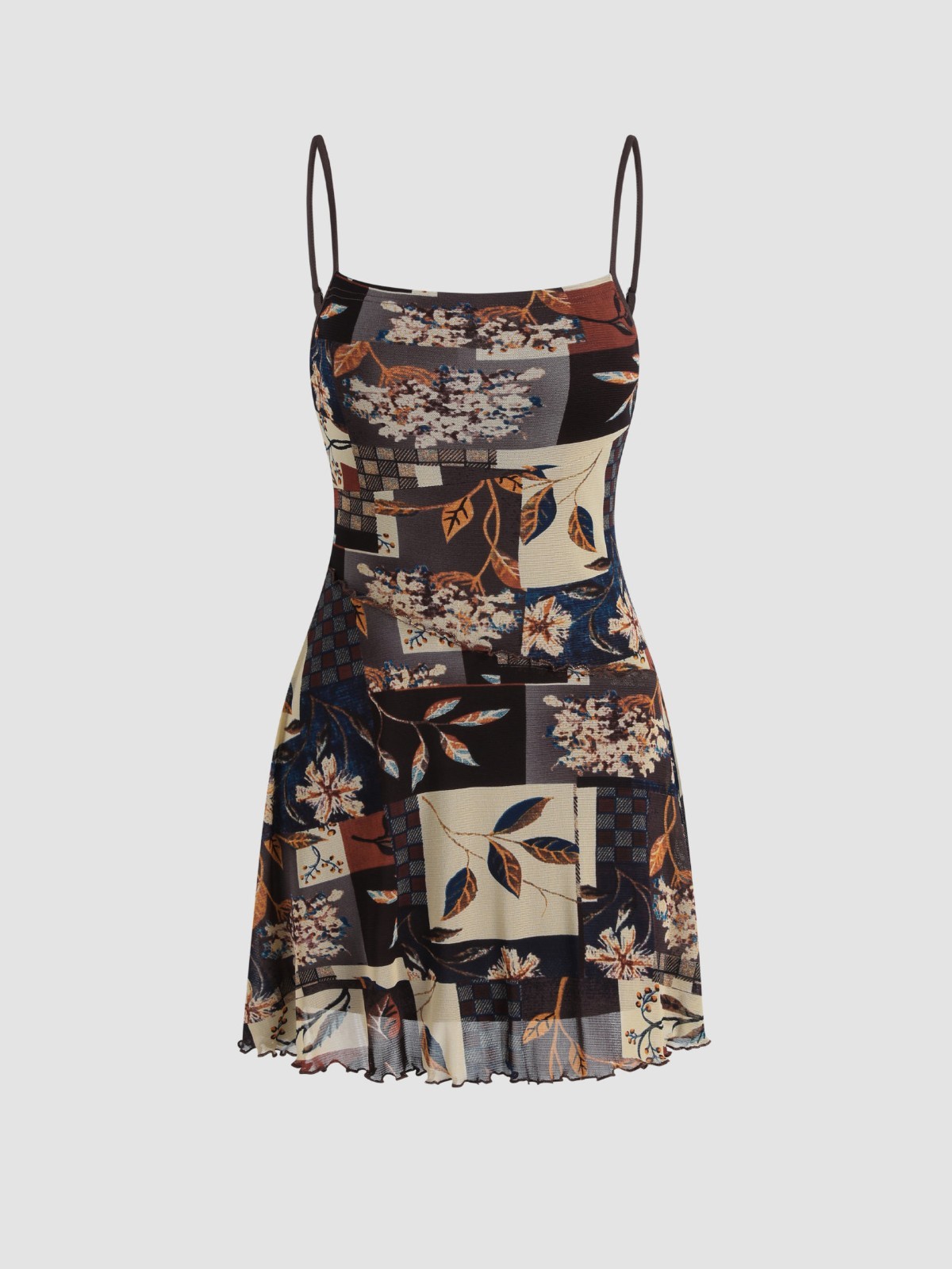 Floral Print Mini Dress Mesh Patchwork Summer Sundress Cider