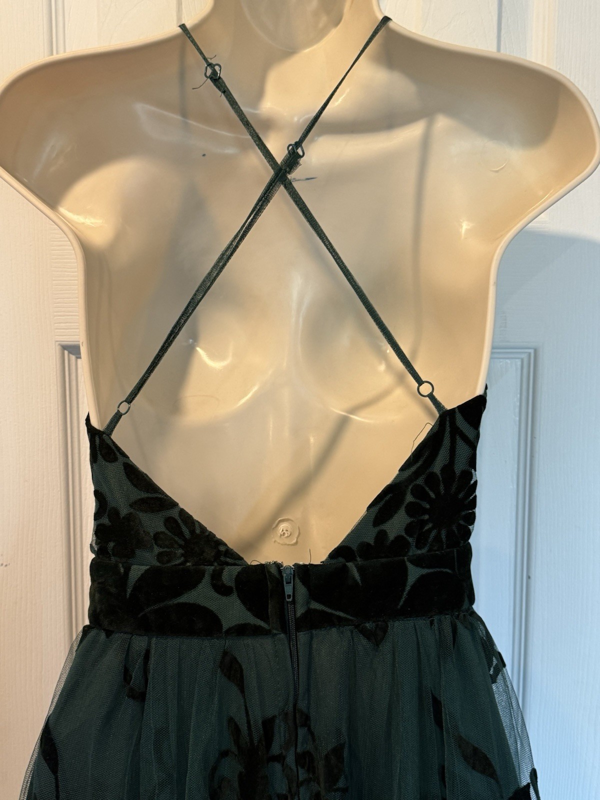 Windsor Forrest Fairy Green Velvet Floral Burnout Maxi Dress S Mesh Gown V Neck