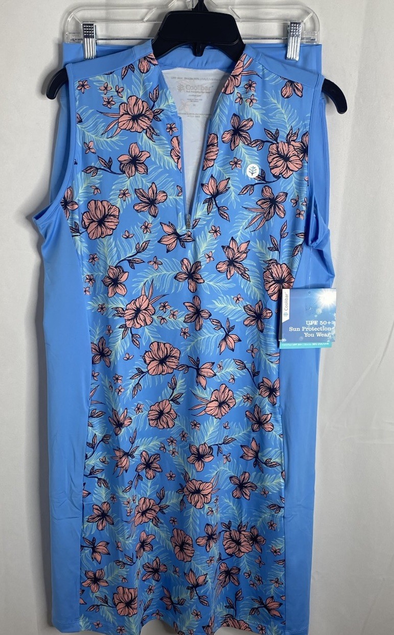 NWT Coolibar 1/4 ZipBackspin Blue floral Golf /Tennis Dress W/Shorts UPF50 Sz M