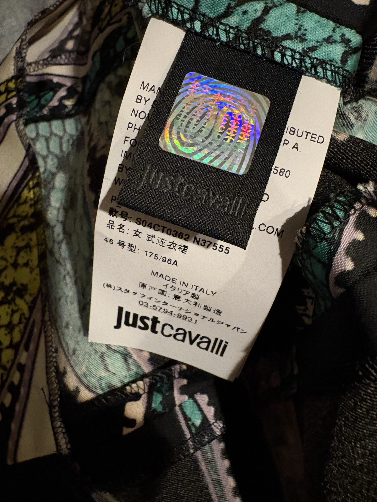 Just Cavalli Multicolor Tropical Snakeskin Print Satin Midi Dress Size 46