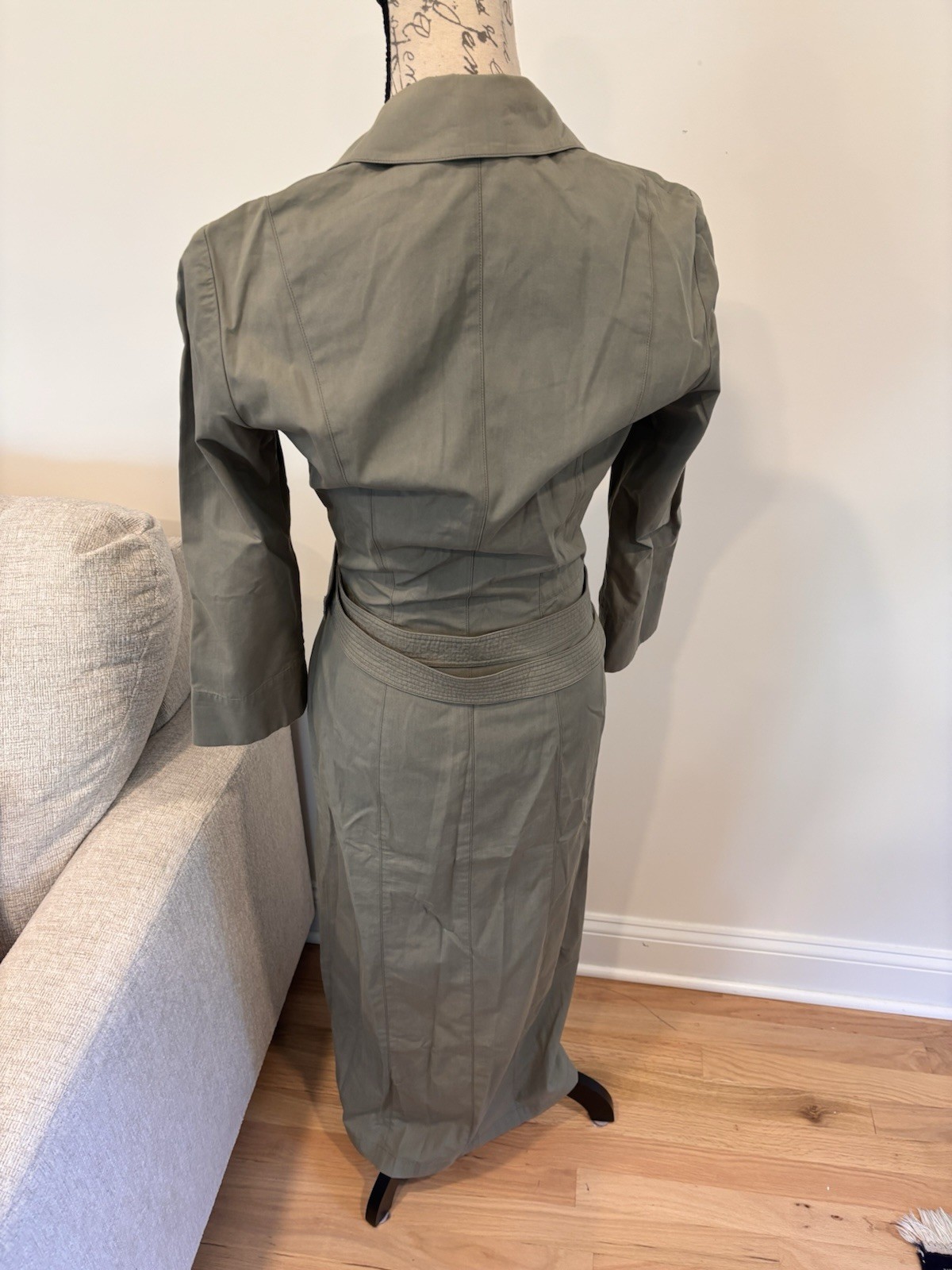 Vintage 1990s Thierry Mugler olive green wrap trench dress size FR 38/US 6