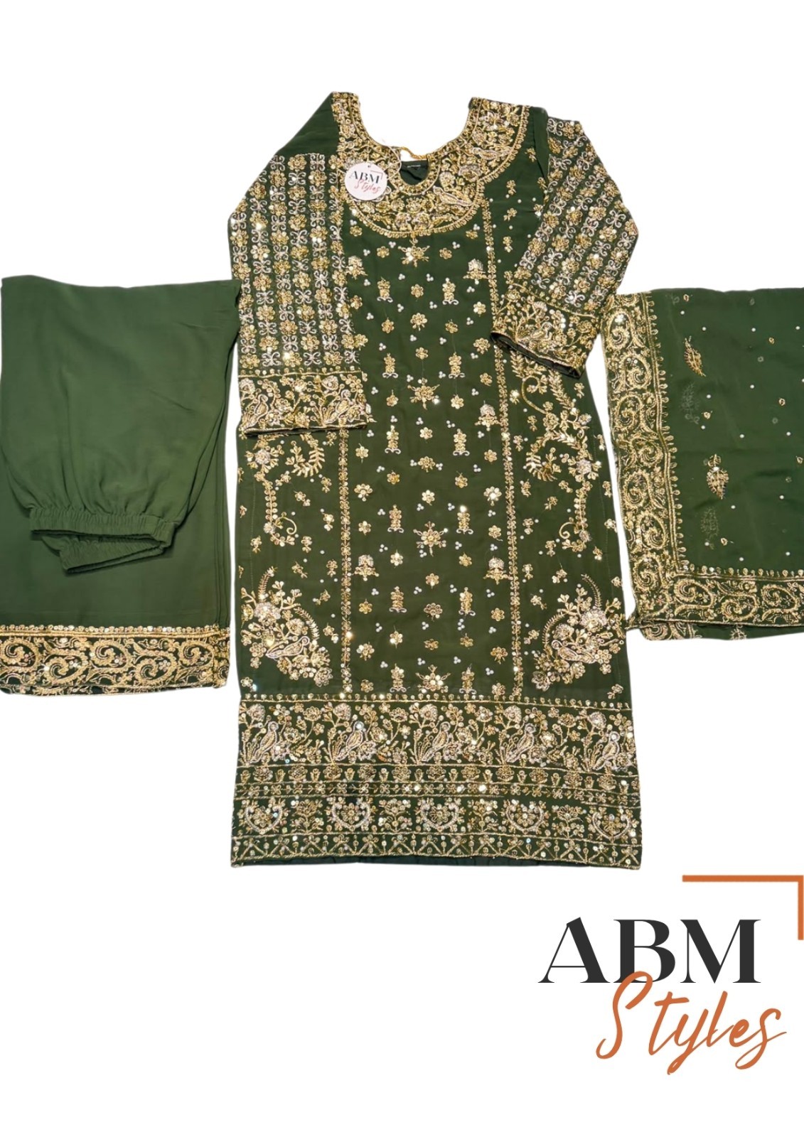 Green Embroidered Georgette Set