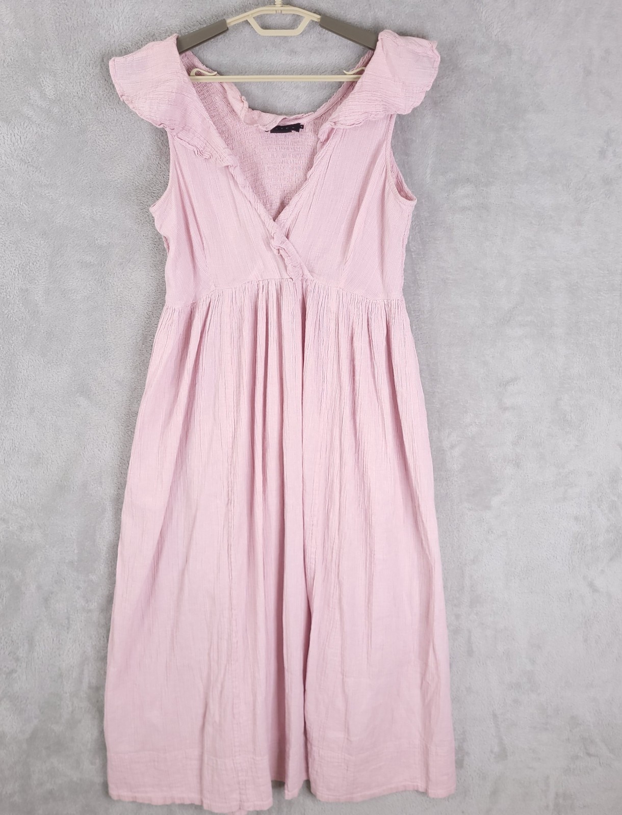 Hatch The Sarah Midi Dress Sz 2 XS Maternity Pink Ruffle Gauzy crinkled Cottage