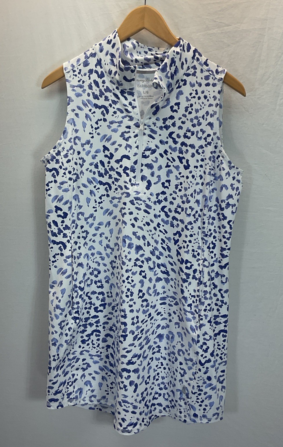Tommy Bahama 1/4 Zip Golf Dress Womens L Blue Leopard Racquet Paddle Aubrey