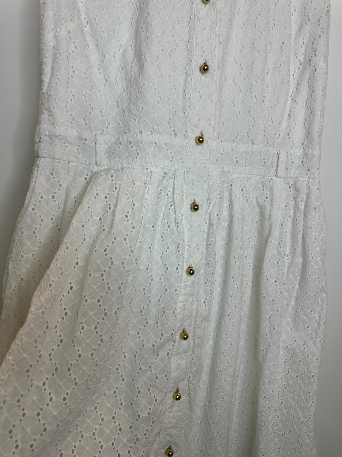 Kate Spade New York White Cotton Eyelet Sleeveless Button Front Dress *Altered