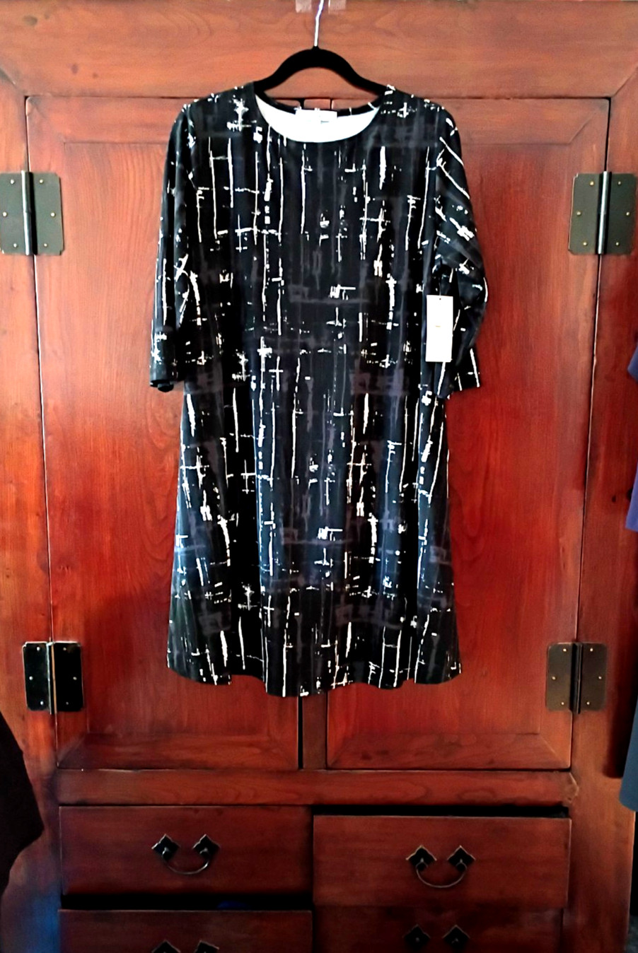 NWT Sympli 14 Trapeze Dress Drifting Lines Black