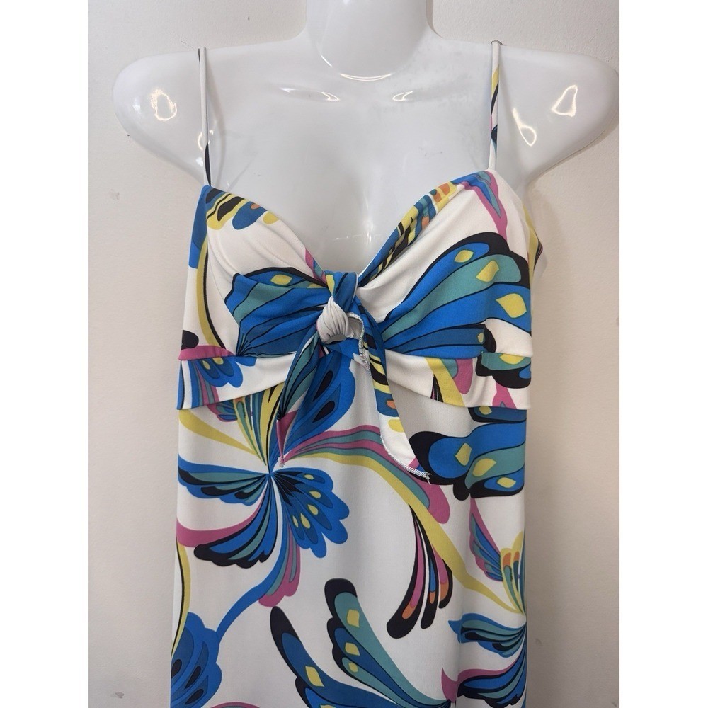 BCBGMAXAZRIA White Blue Peacock Abstract Print Size Small Strappy Mini Dress
