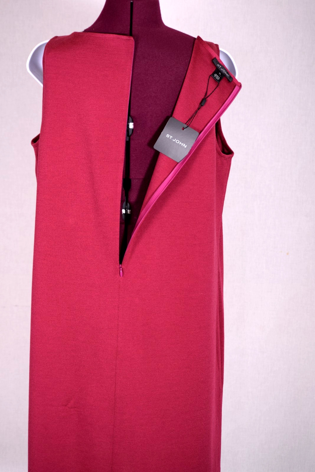 NWT ST JOHN Women’s Knit Pink Cherry Sleeveless Dress Sz XL