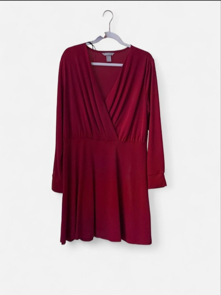 Long sleeve Red wrap dress with button cuffs