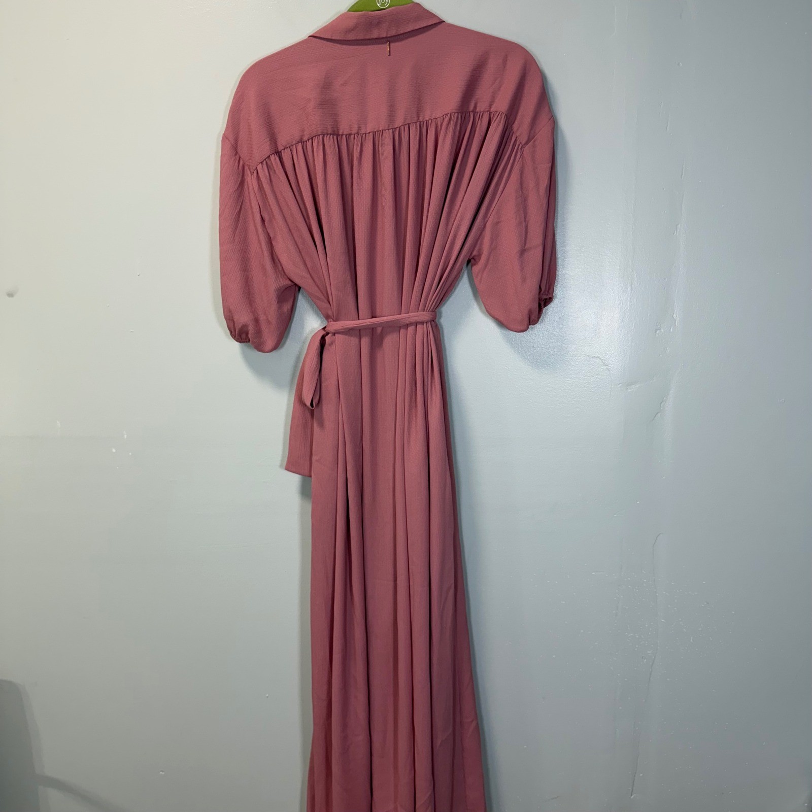 MISA Los Angeles Amrita Mauve Textured Button Front Maxi Dress Belted Medium