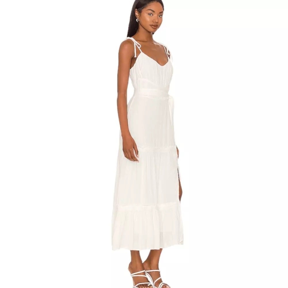 PAIGE NWT $249 Inesa White Swiss Dot Midi Dress SASH MISSING Size XS