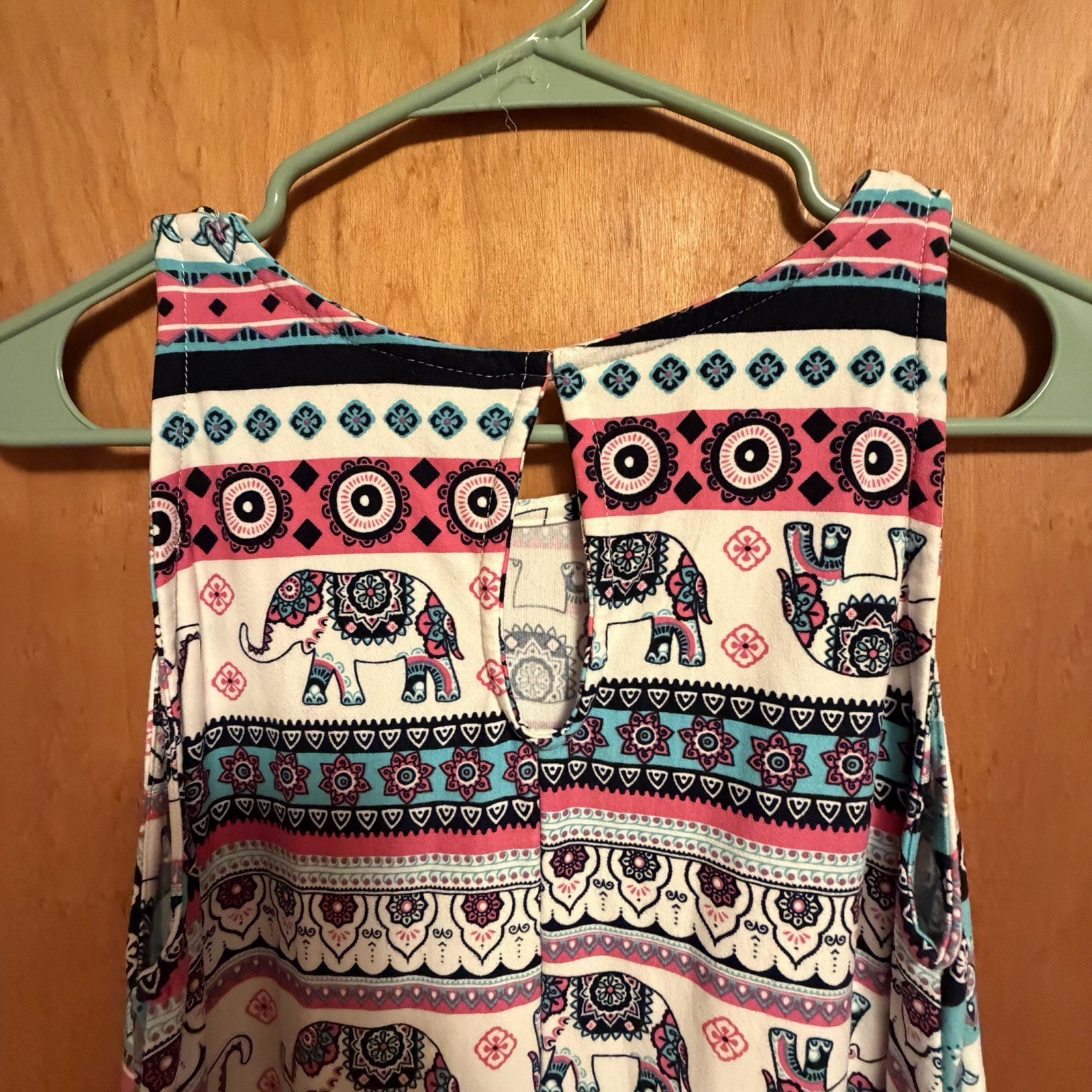 bobbie brooks Elephant Print Keyhole Round Neck Sleeveless A-Line Knee Dress S