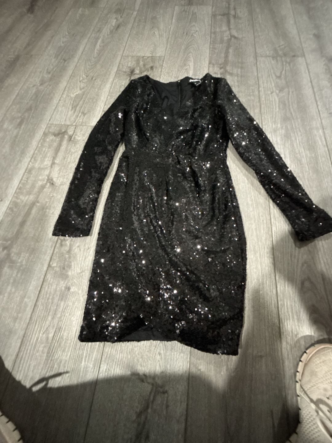 Charlotte Russe Black Long Sleeve Sequin Bodycon Mini Dress