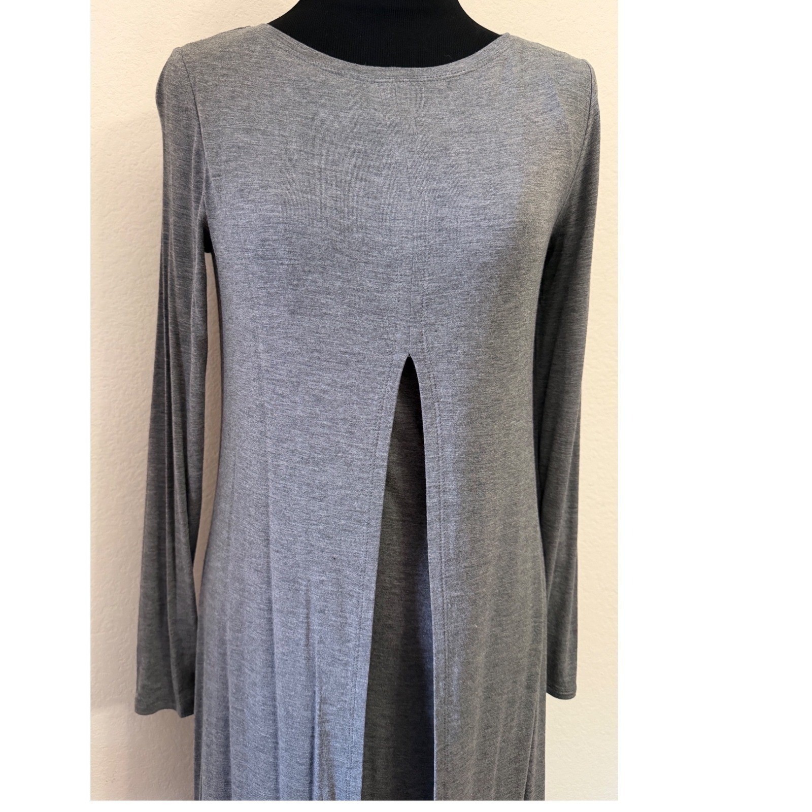 BCBGMAXAZRIA Ayana Heather Grey Layered Maxi Mini Dress XS Long Sleeve