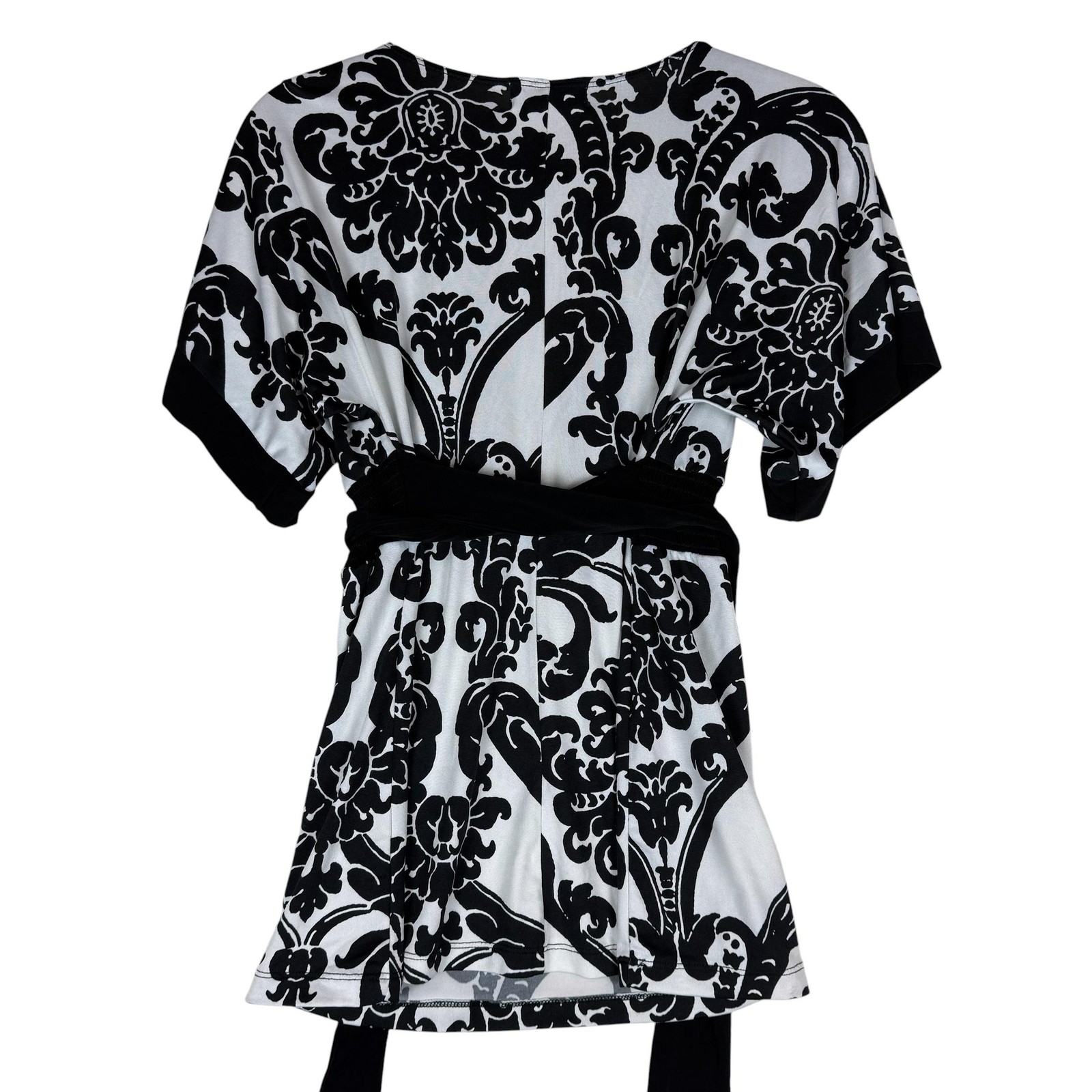 Trixxi Dress Juniors Medium Black White Floral V Neck Belted Kimono Sleeve Short