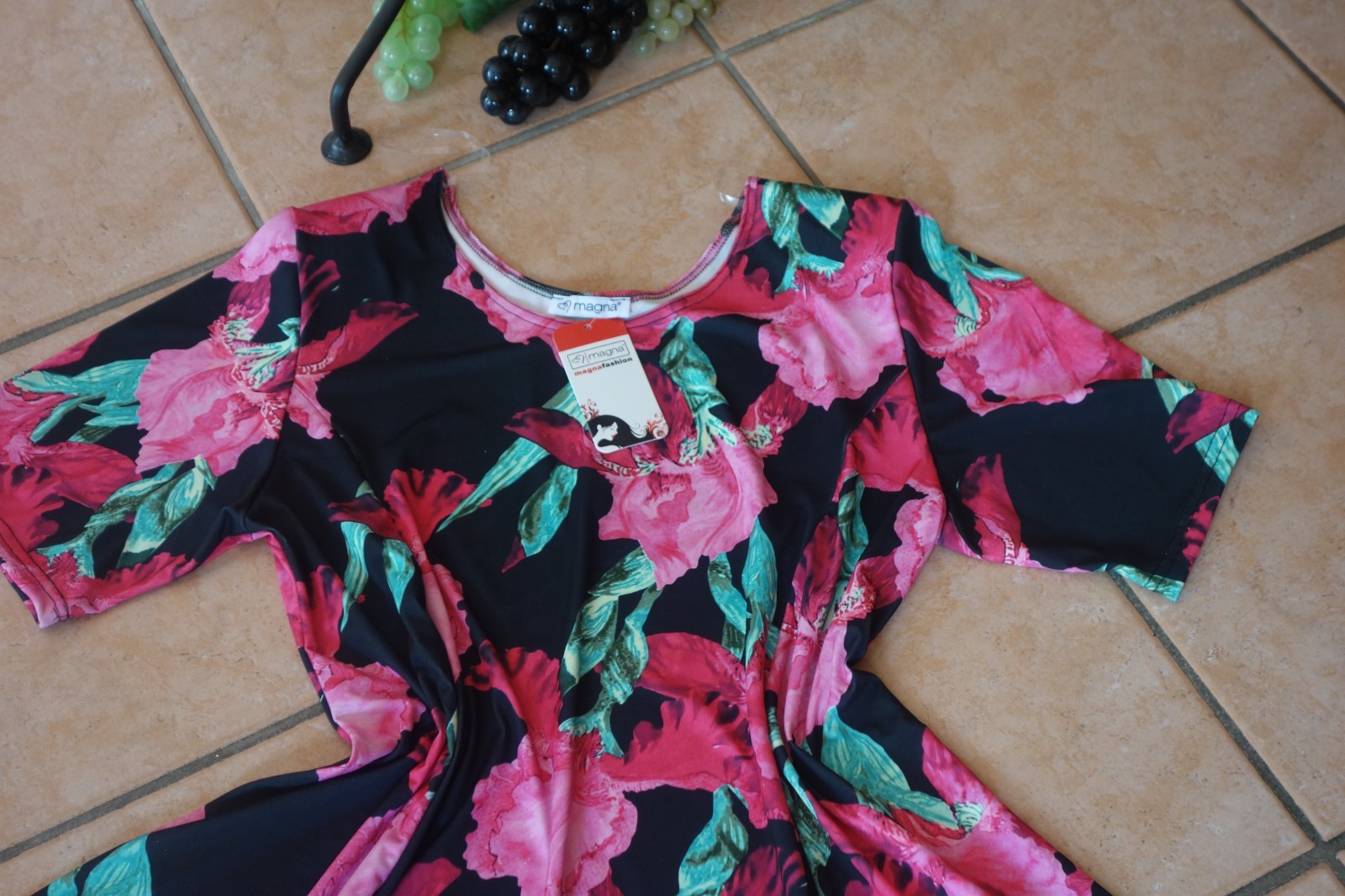 MAGNA Dress Spring Summer 44 46 NEW Pink Tones Floral Stretch A-Line LAGENLOOK