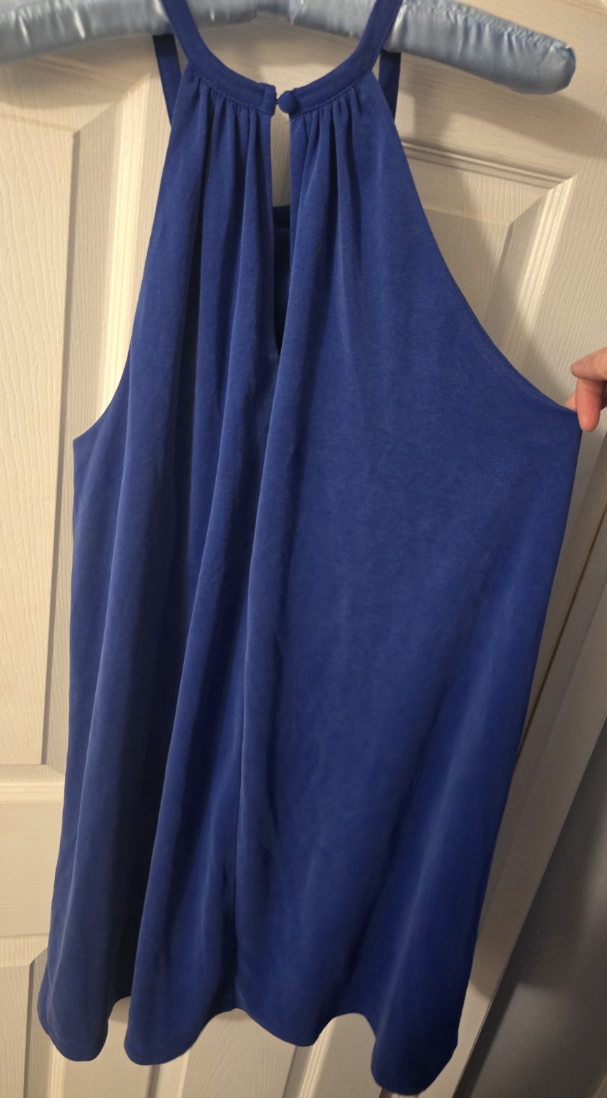 Sigrid Olsen Sz L High Neck Halter Swing Mini Dress Ocean Blue Keyhole Back