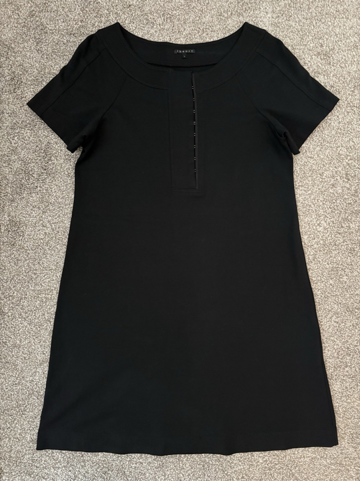Theory Womens Shift Dress L Black Short Sleeve Short Hook & Eye Round Neck