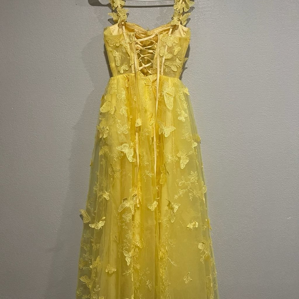 Teuta Matoshi Style Yellow Butterfly Tulle Corset Gown