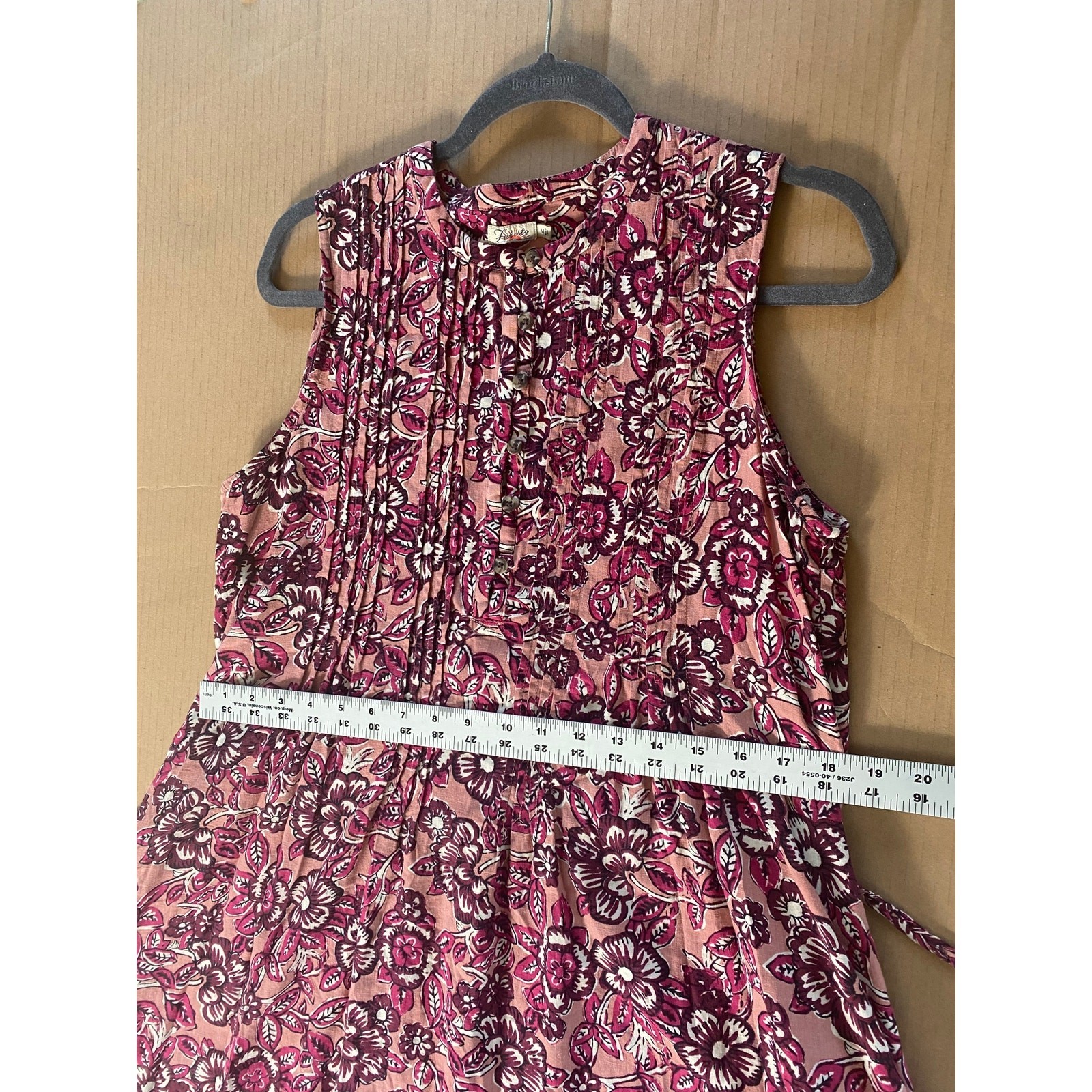 FAHERTY DRESS M ISHA LINEN FLORAL MIDI PINK COTTAGECORE MILKMAID FALL BOHO