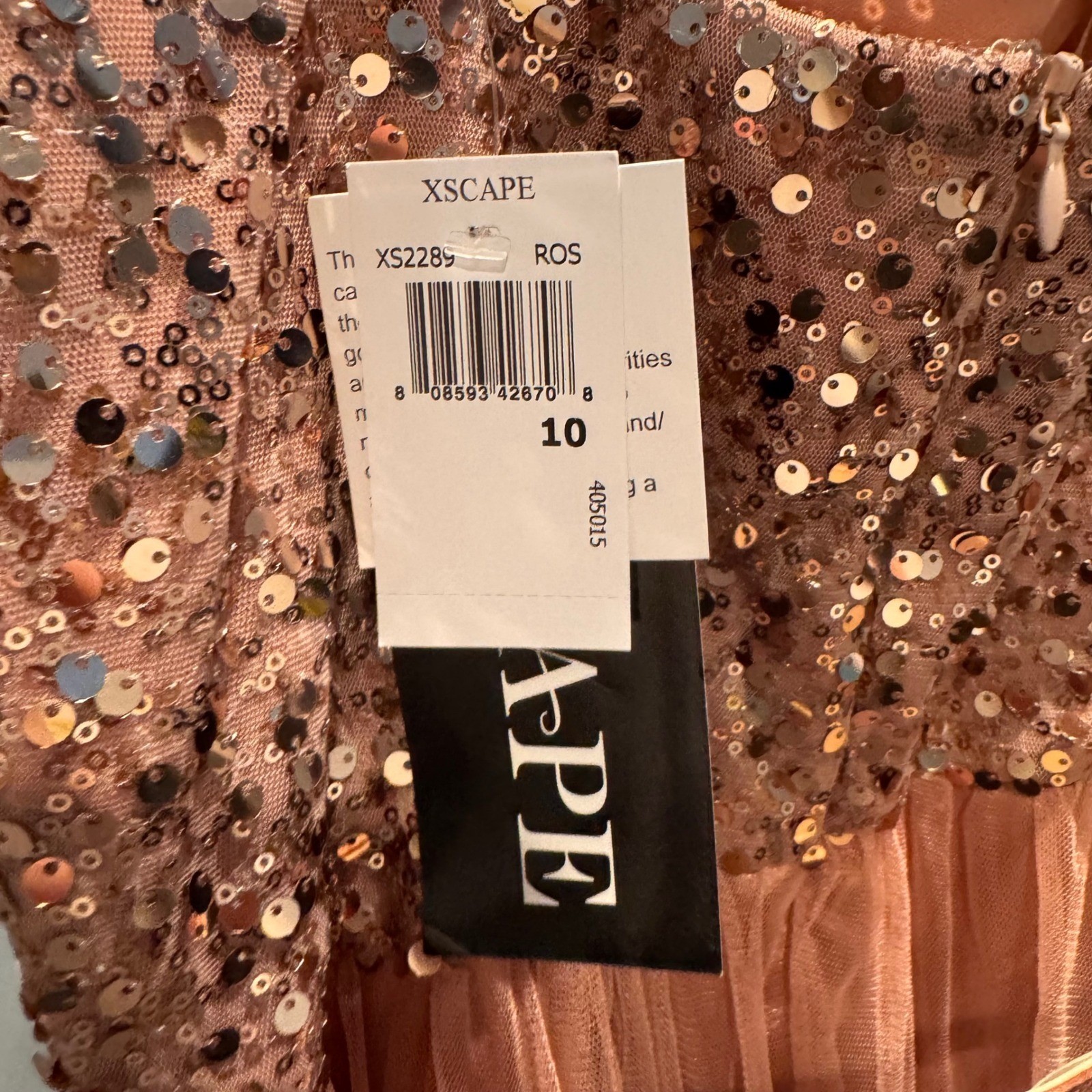 Xscape Rose Gold Sequin Tulle Strapless Gown Formal Prom Evening Dress Pink 10