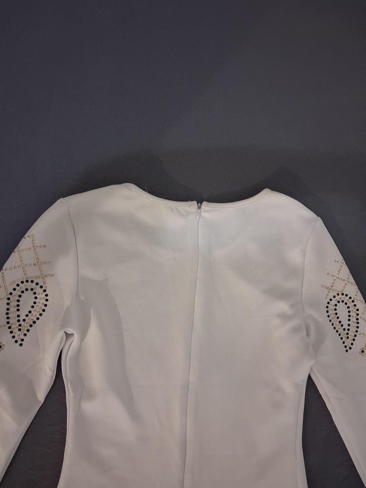 Oxford Circus White Studded Rhinestone Mini Dress Round Neck Long Sleeve Zip S