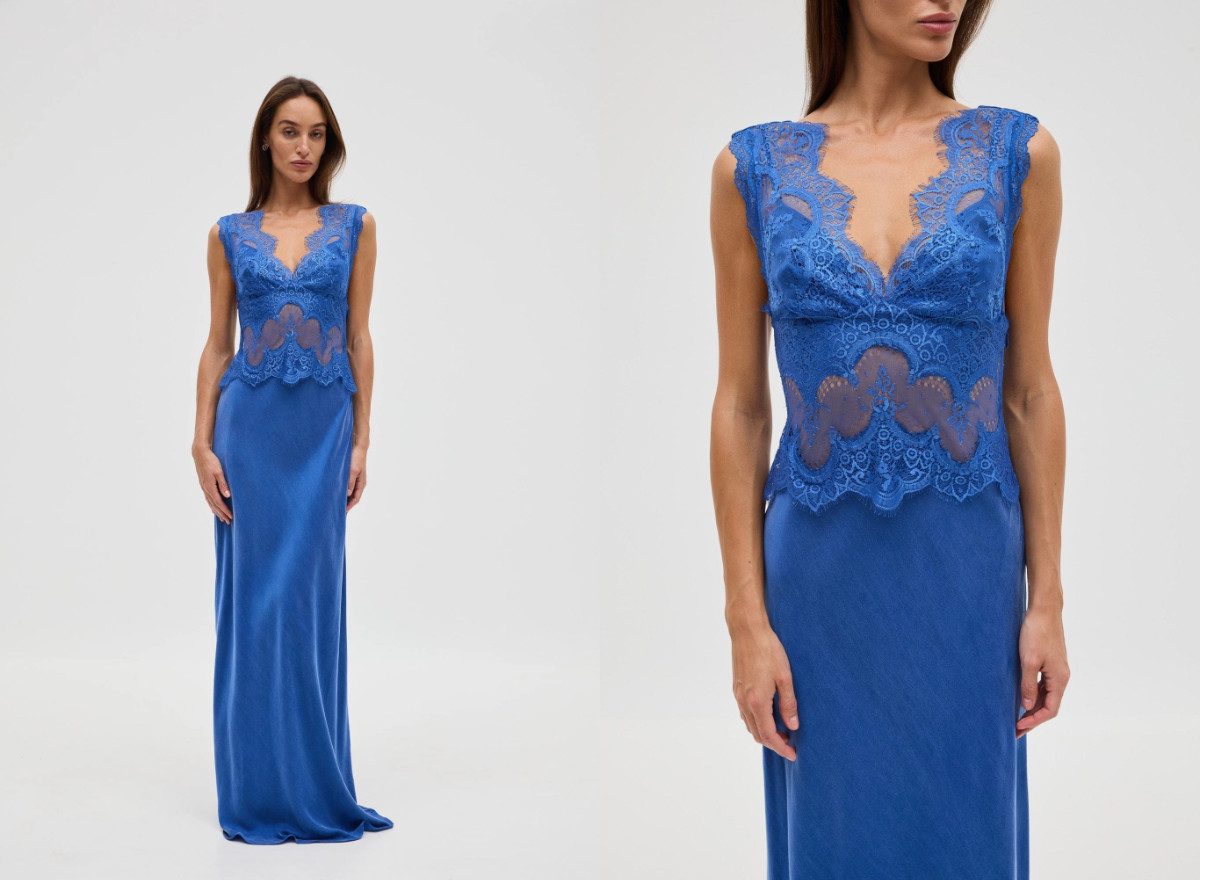Third Form Women’s Visions Lace Floor Length Azure Blue Dress US Size 4