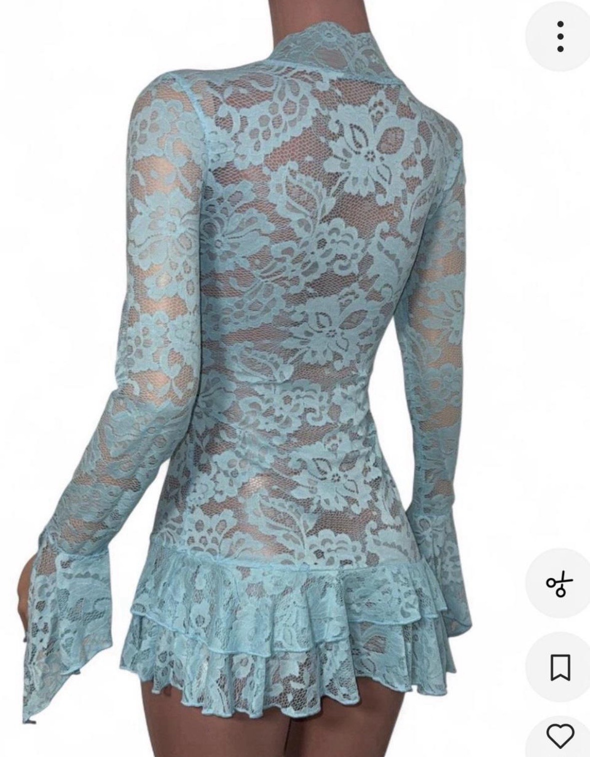 Sexy Baby Blue Lace Ruffled Micro Mini Dress XS See-thru Bodycon New Going Out