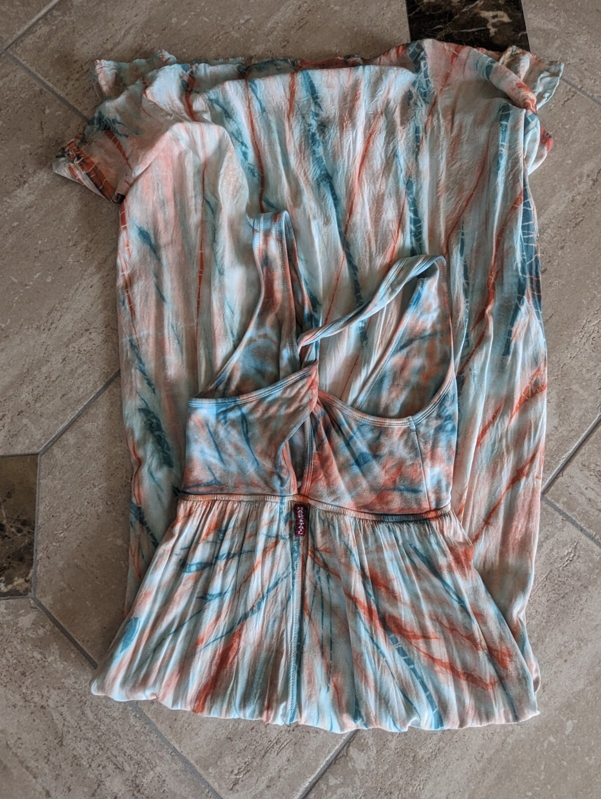 Hard Tail Twist Back Dress (S) Green Orange Tie Dye Maxi Cutout Breezy Flowy