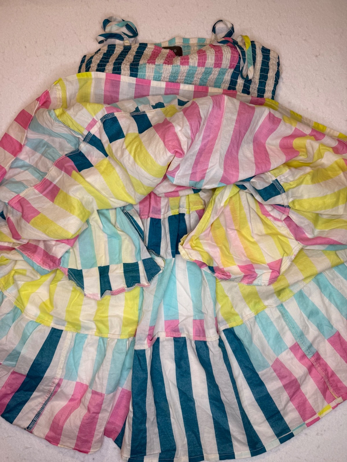 Torrid Tiered Smocked SunDress Size 2 Multicolor Rainbow Striped Cotton Resort