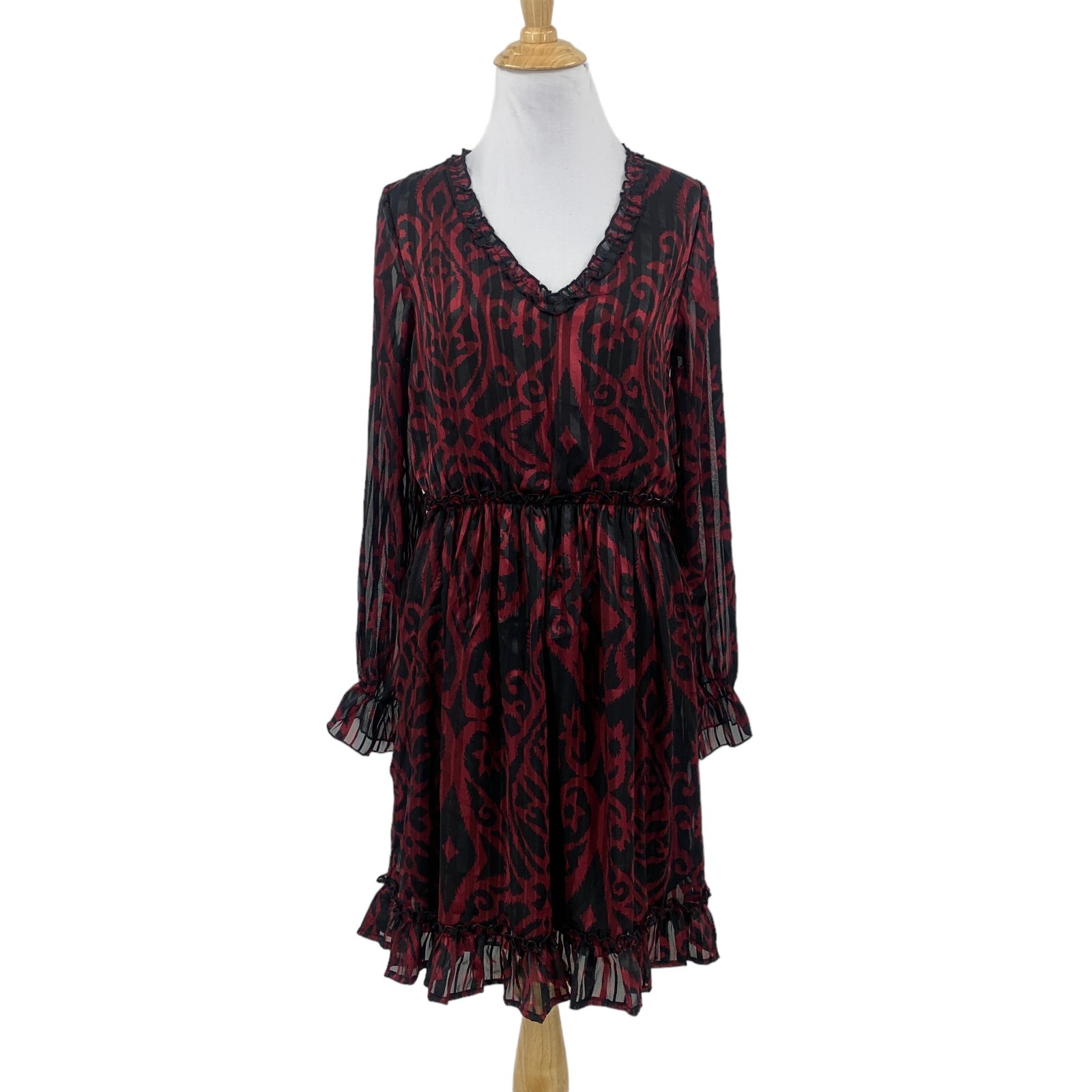 Lascana Dress Womens 4 Black Ruby Ruffle V Neck Flounce Sleeve Semi Sheer Opaque