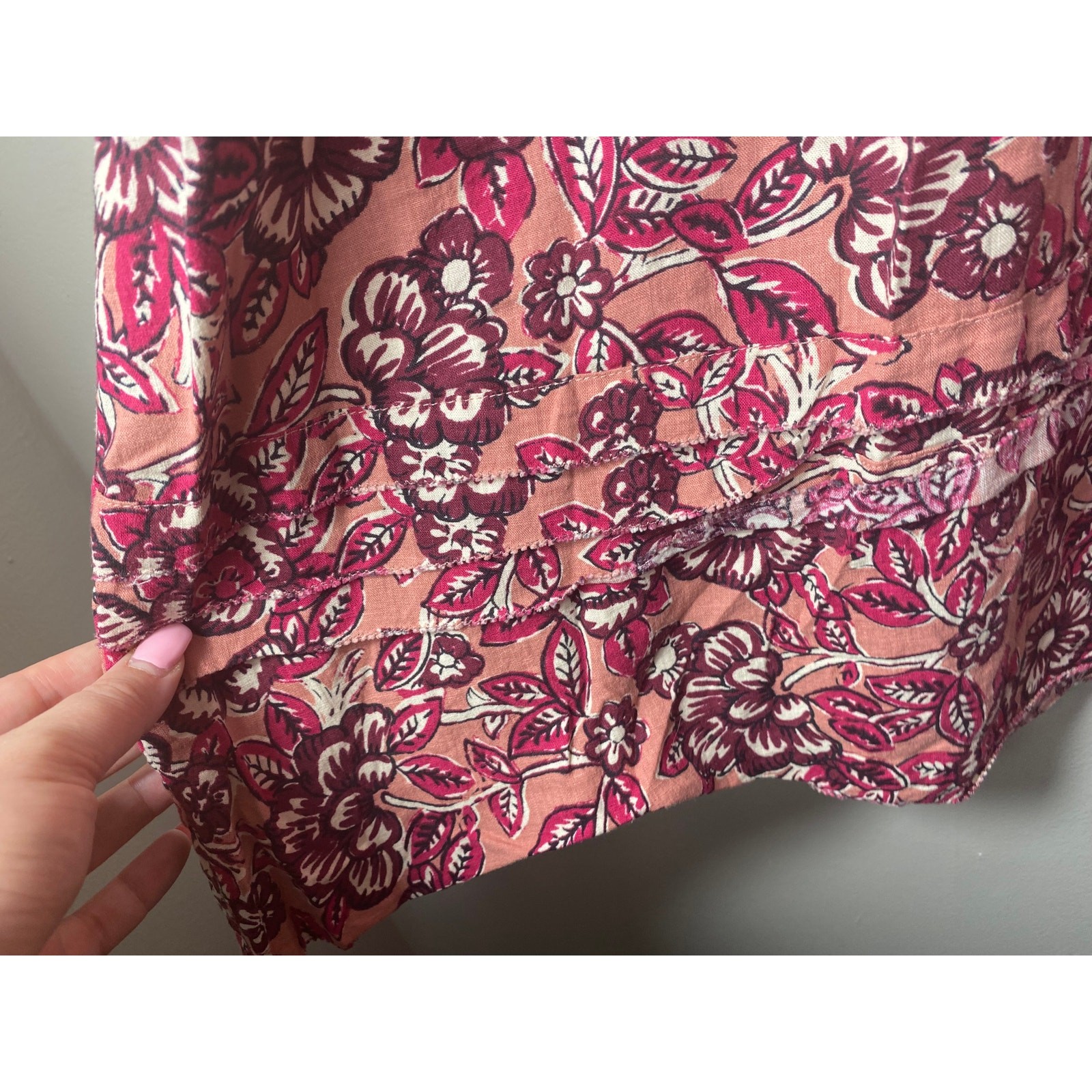 FAHERTY DRESS M ISHA LINEN FLORAL MIDI PINK COTTAGECORE MILKMAID FALL BOHO